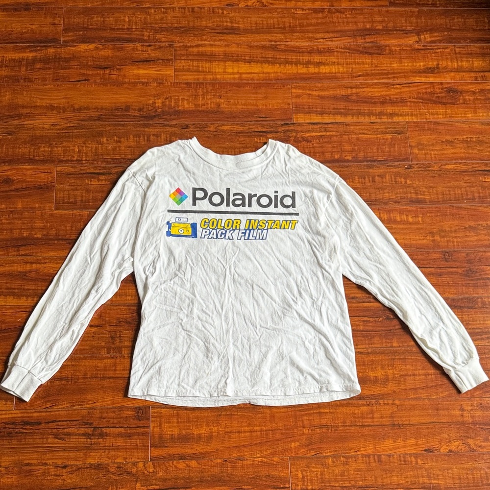 Polaroid White Long Sleeve Tee with Colorful Logo